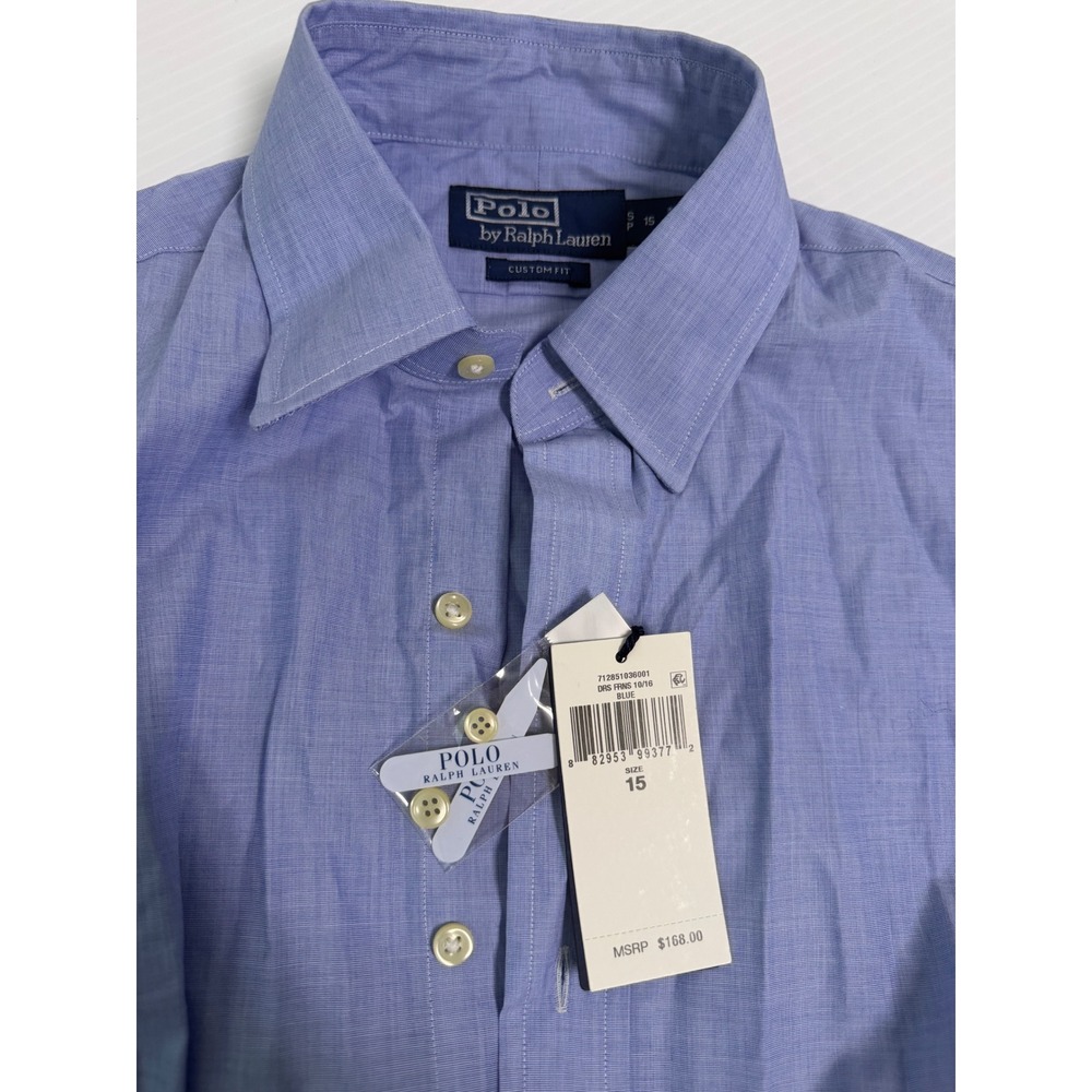 Polo Ralph Lauren Mens Custom Fit Dress Shirt Blue Long Sleeve Size 15 S P New